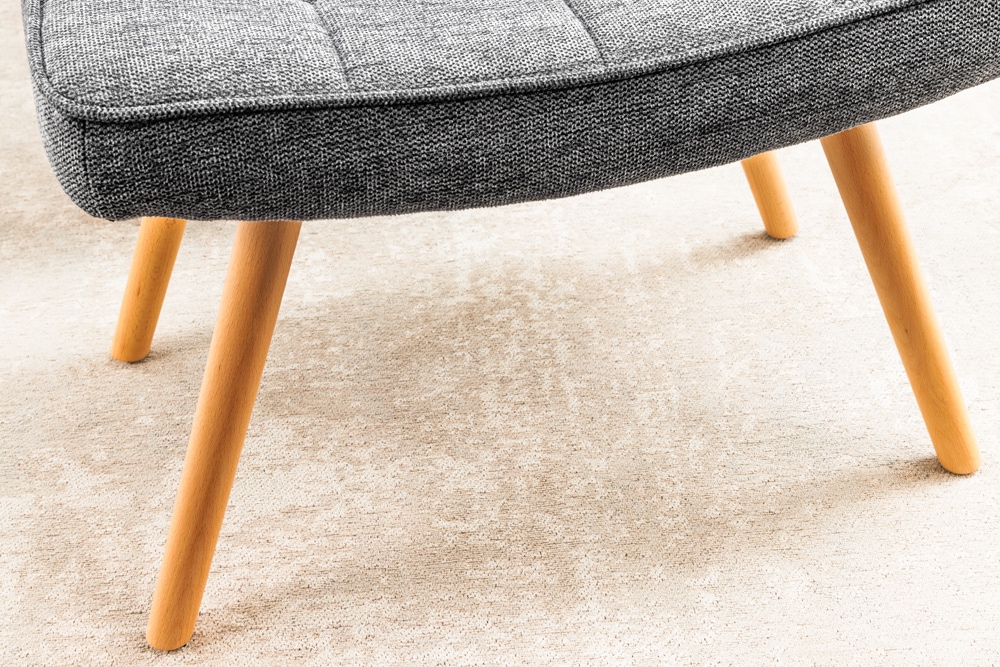 Moderner Hocker SCANDINAVIA grau Strukturstoff Massivholz-Beine Fußhocker