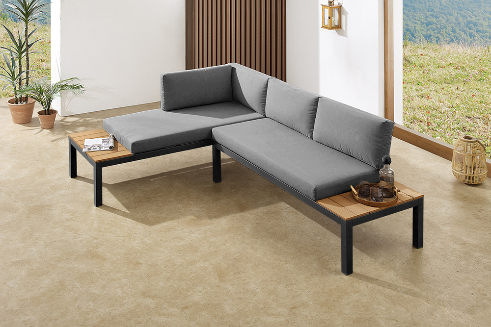 Modulare Garten Sitzgruppe ORLANDO LOUNGE 240cm anthrazit Aluminium wetterfest inkl. Kissen