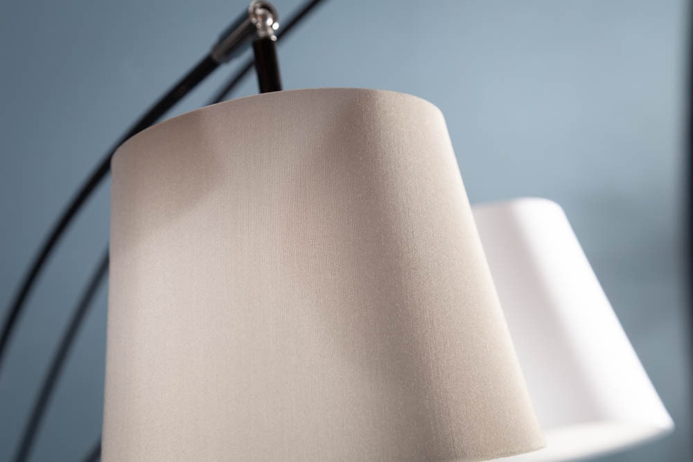 Design Bogenlampe LEVELS 205cm schwarz grau 5 Leinenschirme Stehlampe
