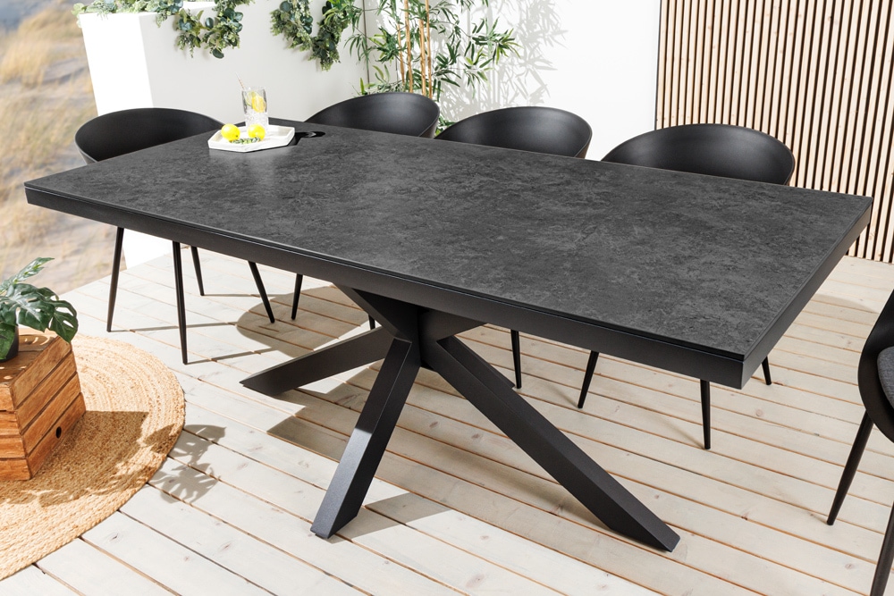 In- und Outdoor Esstisch GALAXIE 180cm anthrazit Keramik Aluminium Gartentisch