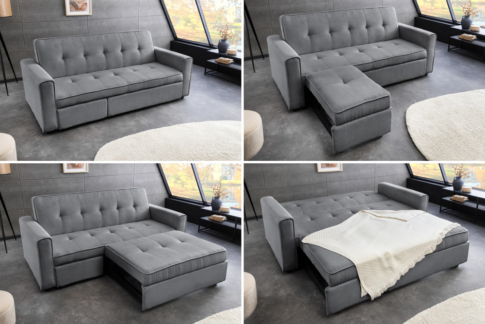 Ausziehbares Schlafsofa SMART 180cm grau Cord 2-Sitzer Couch mit Nosagfederung