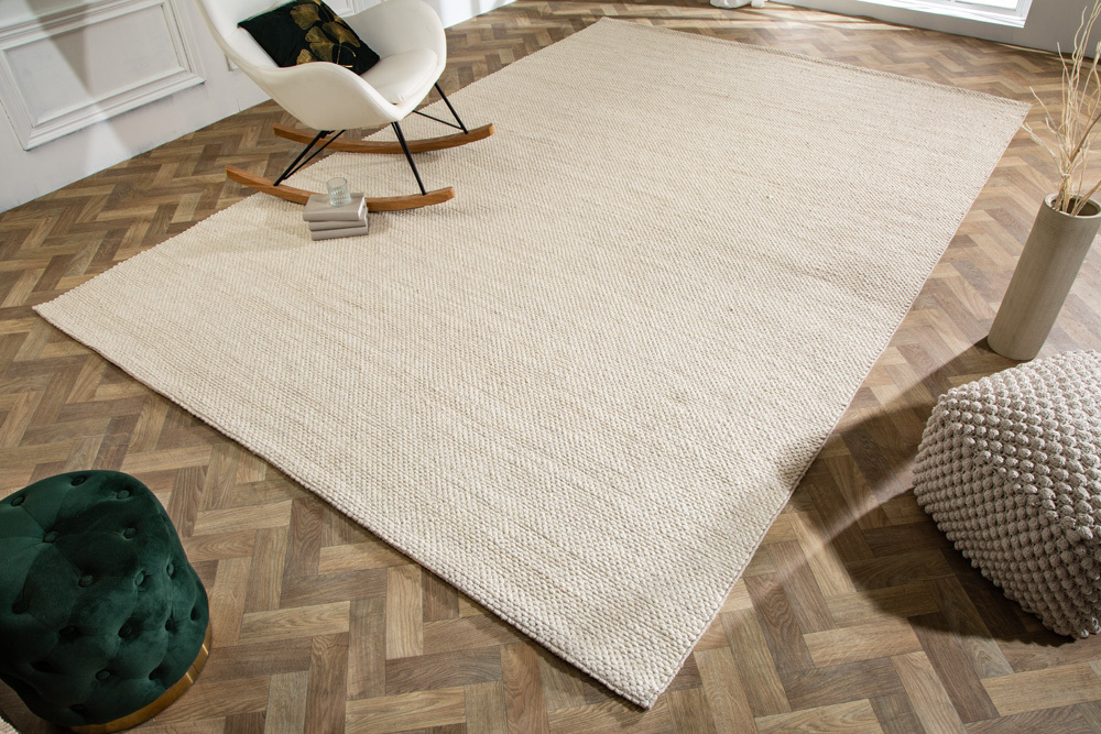 Design Teppich WOOL XXL 350x240cm hellbeige aus Wolle