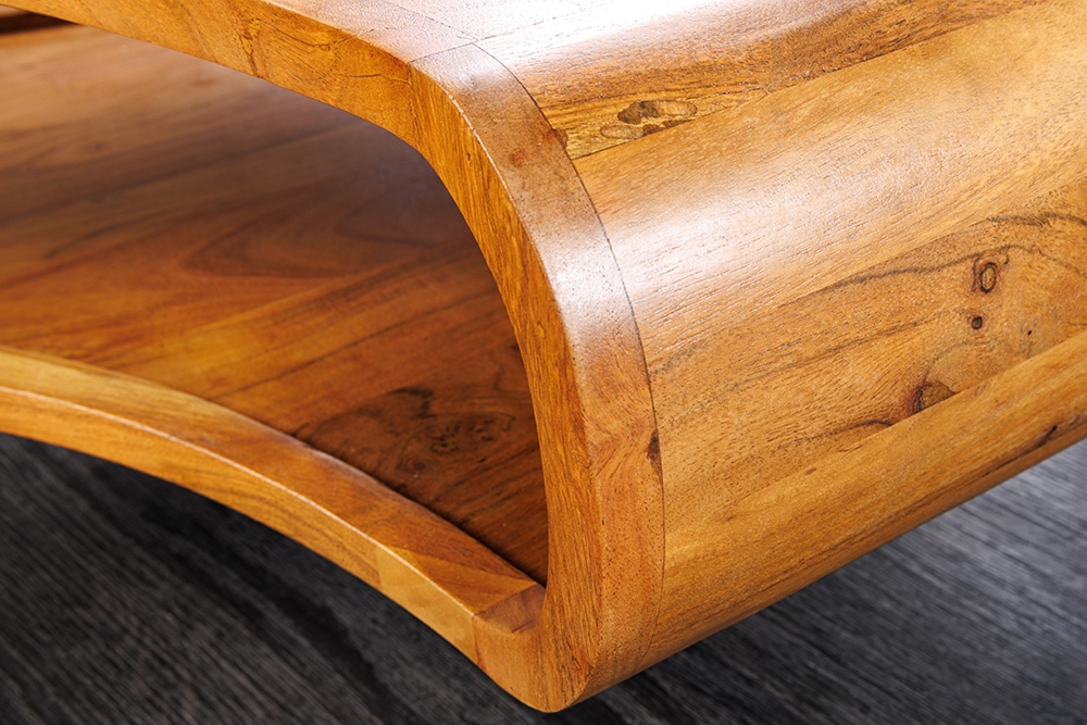 Retro Couchtisch ORGANIC LIVING 70cm braun Akazie Massivholz honey finish  Stauraum