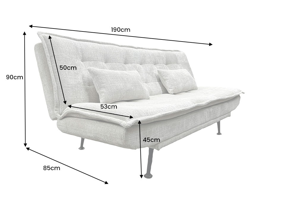 Modernes Schlafsofa JAZZ 190cm champagner beige Chenille 3-Sitzer Couch