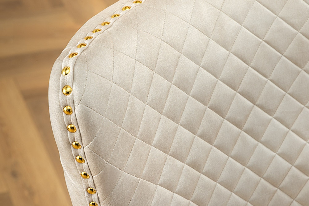 Höhenverstellbarer Barhocker CASTLE DELUXE beige Samt gold Edelstahl mit Löwenkopf