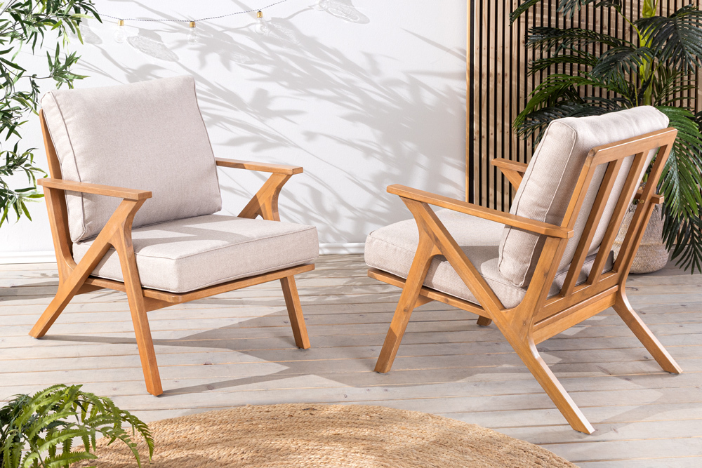 Wetterfester Gartenstuhl COMFORT LINE natur beige Akazienholz Loungesessel