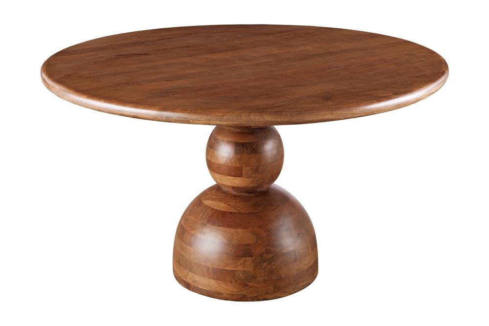 Massiver Esstisch MAESTRO 130cm braun Mangoholz rund mit Säulenfuß