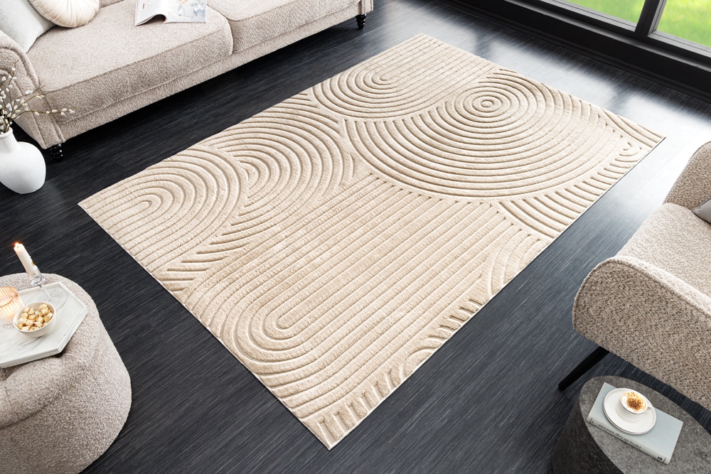 3D strukturierter Kurzflor Teppich ART DECO 230x160cm beige Hoch-Tief-Effekt