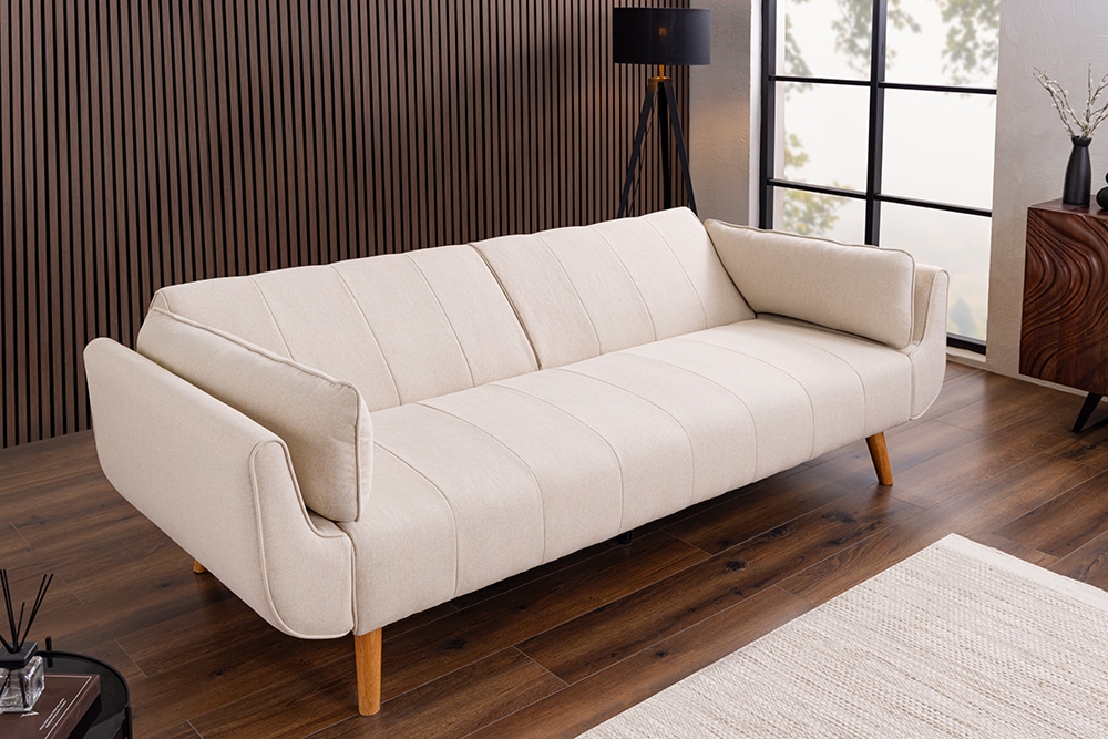Schlafsofa DIVANI 220cm greige Strukturstoff 3-Sitzer mit Bettfunktion inkl. Kissen