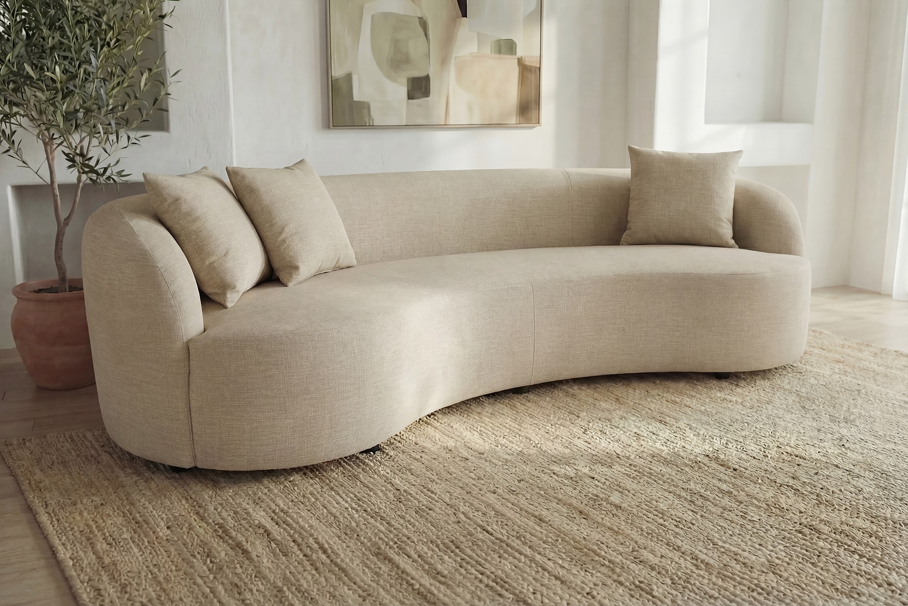 Modernes Sofa ATELIER 230cm beige Samt 3-Sitzer Couch inkl. Kissen
