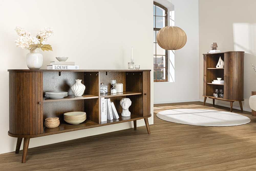 Retro Sideboard VALHALLA WOOD 160cm smoked Eichenholz Schiebetüren