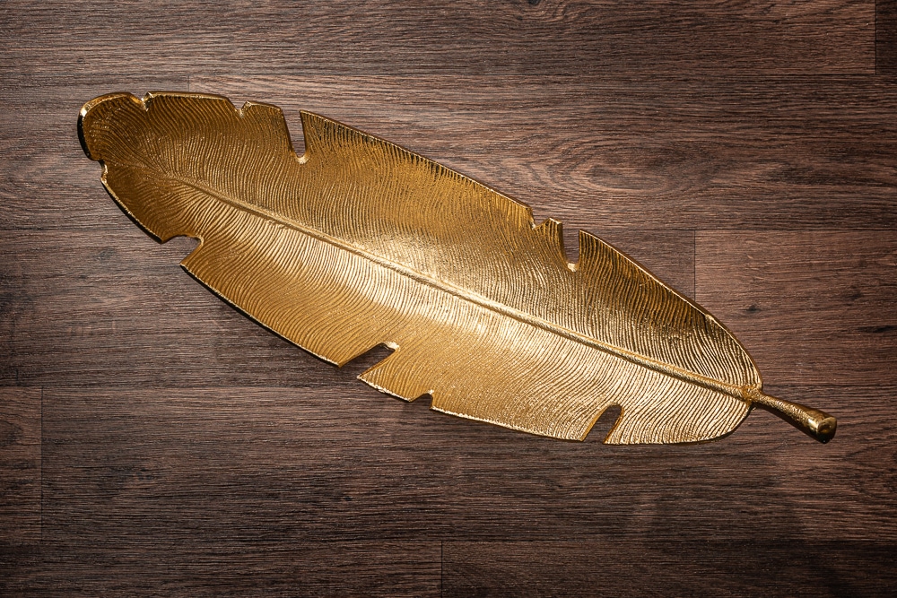 Design Deko Schale GOLD LEAF 65cm gold Blatt Design Metall Handarbeit
