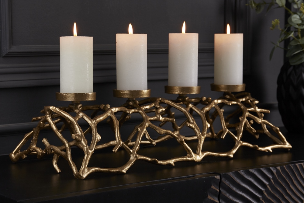 Eleganter Kerzenhalter ABSTRACT 60cm gold für 4 Kerzen Eleganter Kerzenhalter ABSTRACT 60cm gold für 4 Kerzen