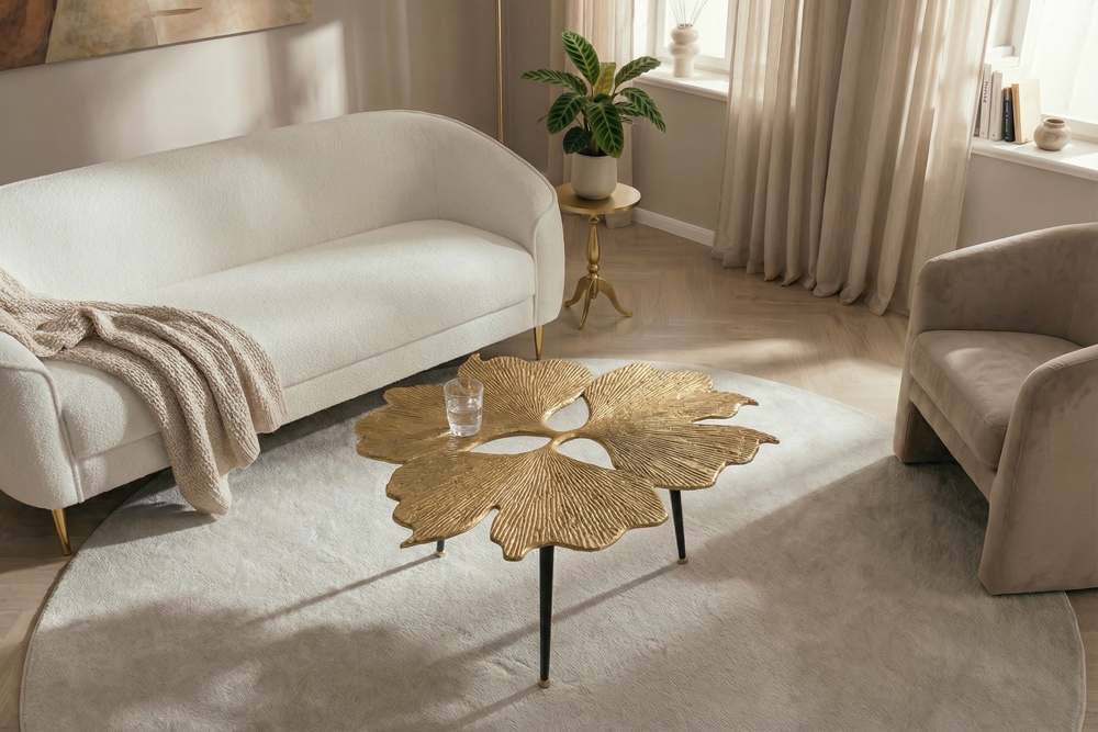 Dekorativer Couchtisch GINKGO LEAFS 75cm gold handmade Metall