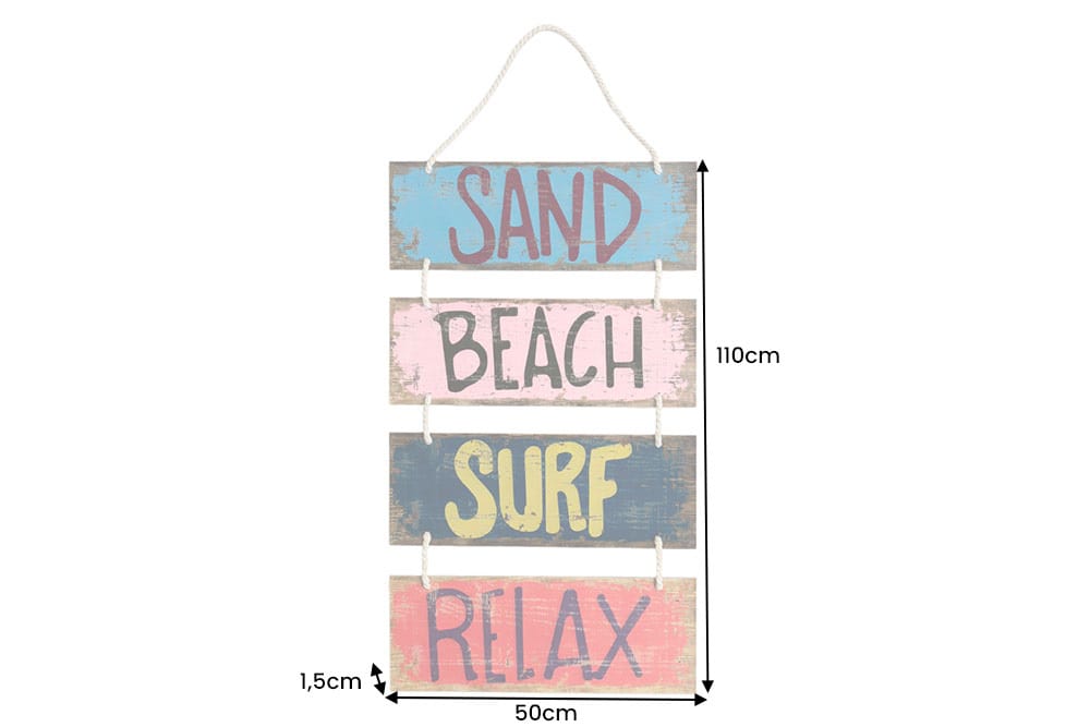 Maritimes Wandschild SURF & BEACH 110cm buntes Holzdesign Deko-Schild