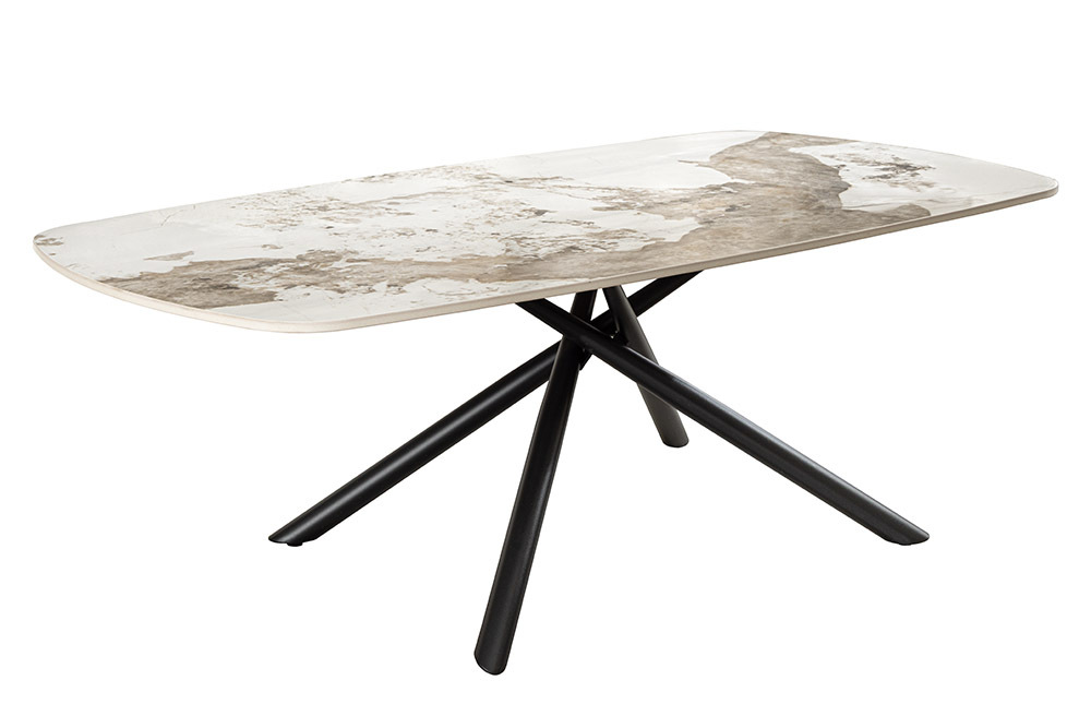 Design Couchtisch OSAKA 110cm weiß schwarz Pandora Keramik mit Sterngestell