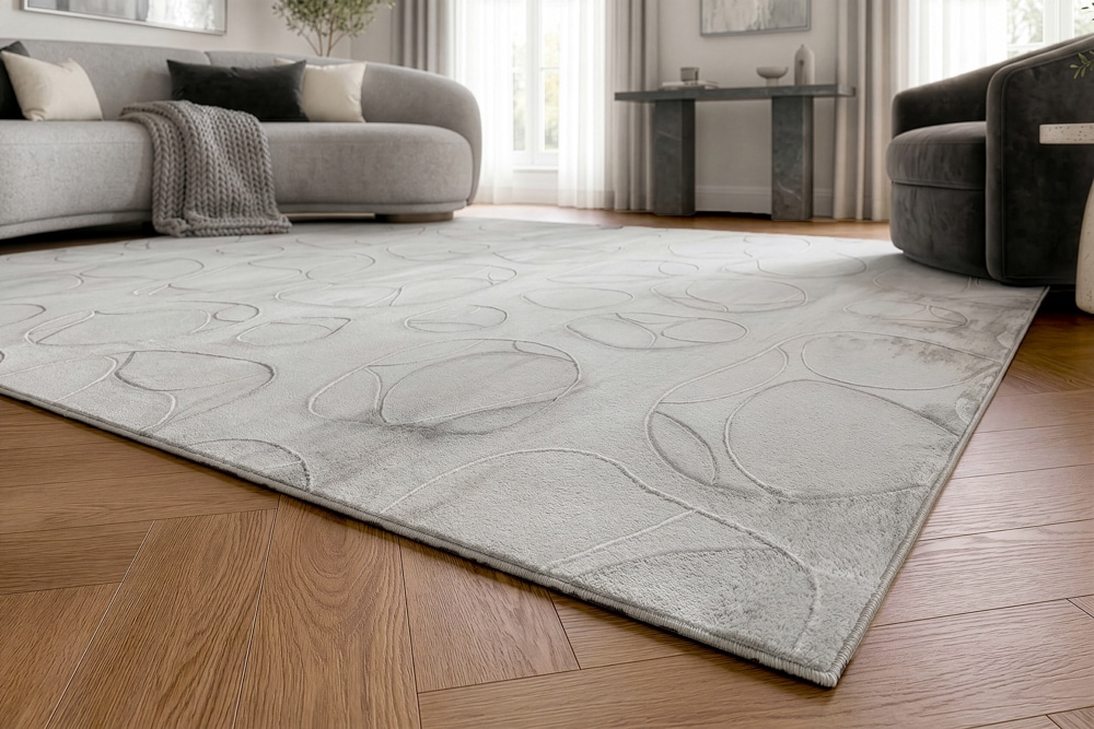 3D Hochflor Teppich LUNA 300x230cm hellgrau Hoch-Tief-Effekt Indoor-Teppich