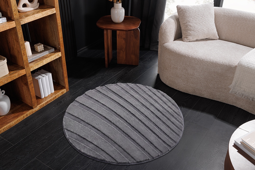 Runder Teppich WAVE 80cm anthrazit 3D strukturierter Kurzflor Indoor Hoch-Tief-Effekt