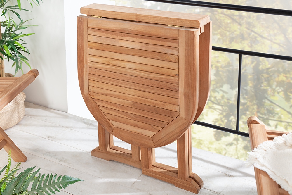 Massiver Balkontisch EMPIRE TEAK 120cm natur Teakholz klappbar Gartentisch Outdoor