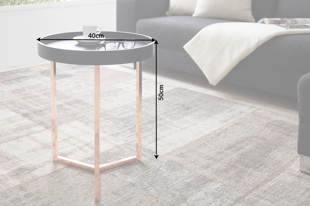 Extravaganter Beistelltisch MODULAR 40cm matt schwarz kupfer rund inkl. Tablett