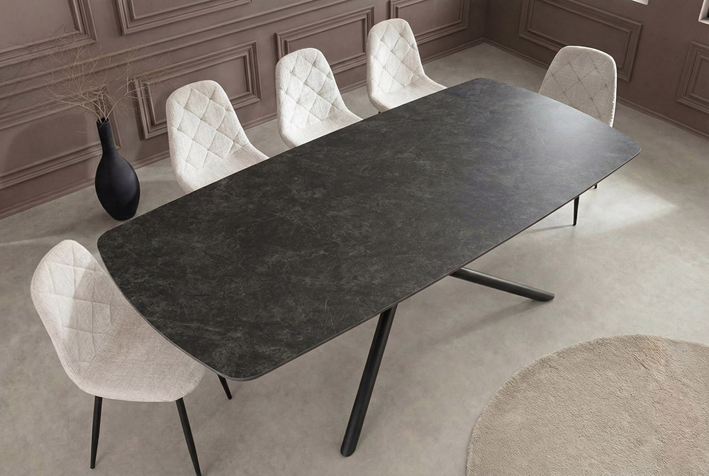 Design Esstisch OSAKA 160cm anthrazit Keramik schwarz Sterngestell Metall