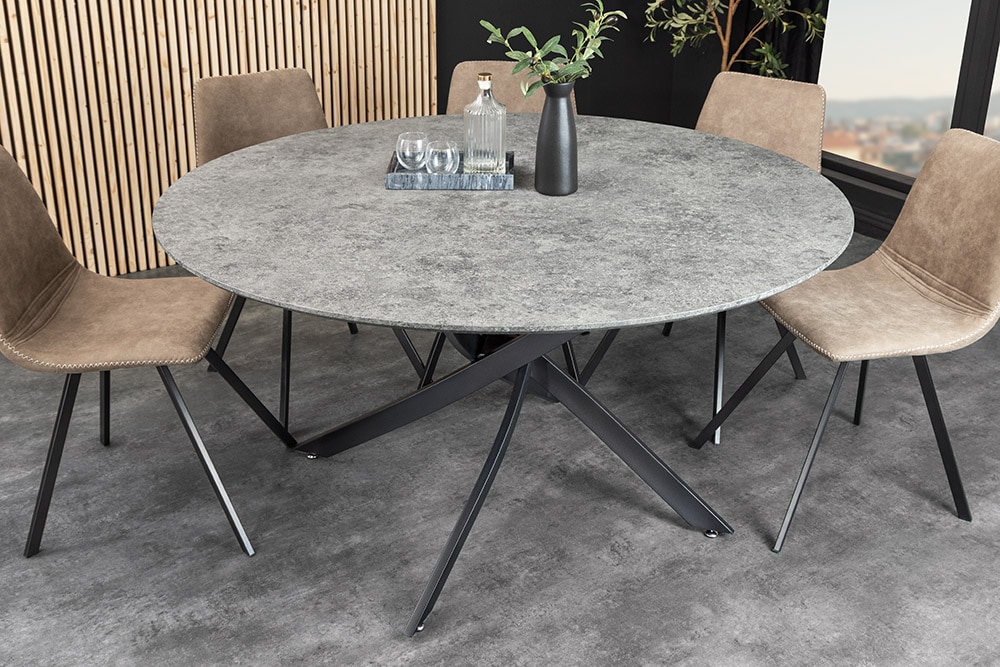 Runder Esstisch HELIX 120cm grau Beton-Design schwarze Metallbeine Sterngestell » Jetzt kaufen