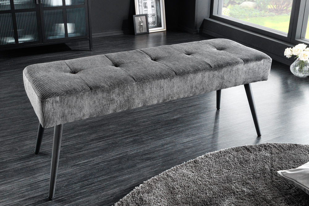 Design Sitzbank BOUTIQUE 100cm dunkelgrau Cord schwarze Metallbeine