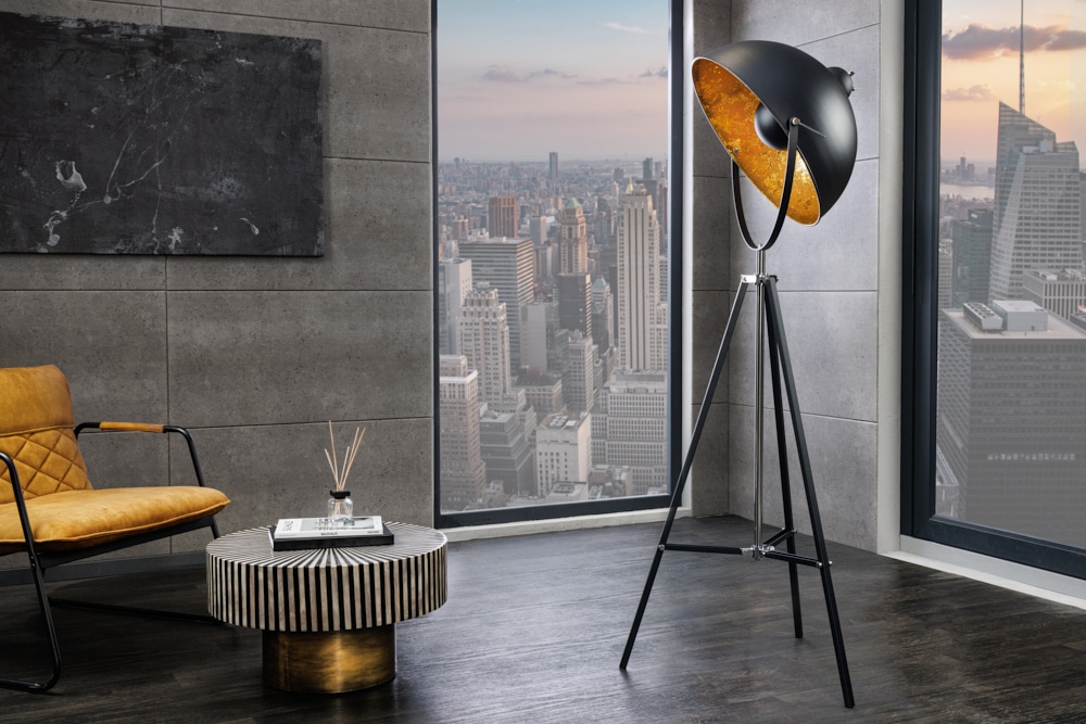 Stehlampe BIG STUDIO 170cm schwarz Blattgold-Optik Industrial Design