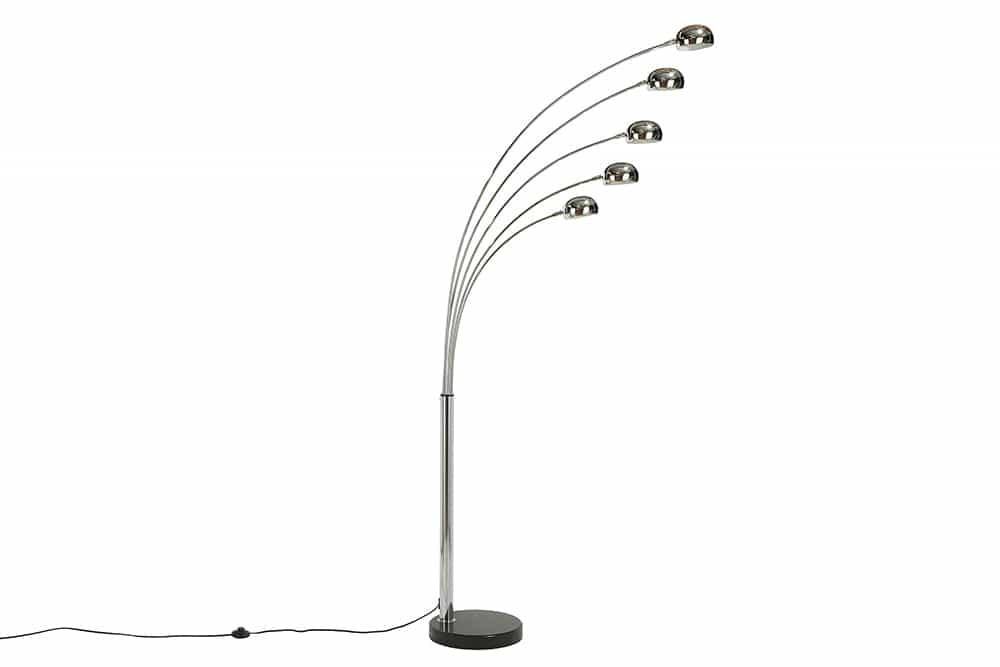 Design Bogenlampe FIVE LIGHTS 205cm chrom Stehlampe mit schwarzem Marmorfuß