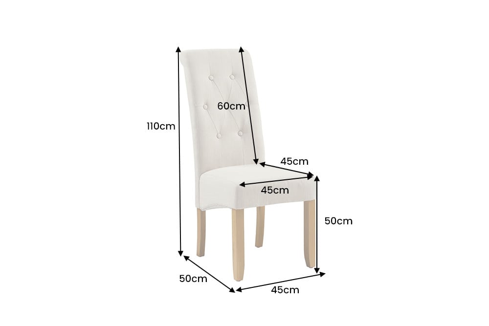 Design Stuhl CASA beige Leinen Massivholzbeine mit Zierknöpfen und Nackenrolle