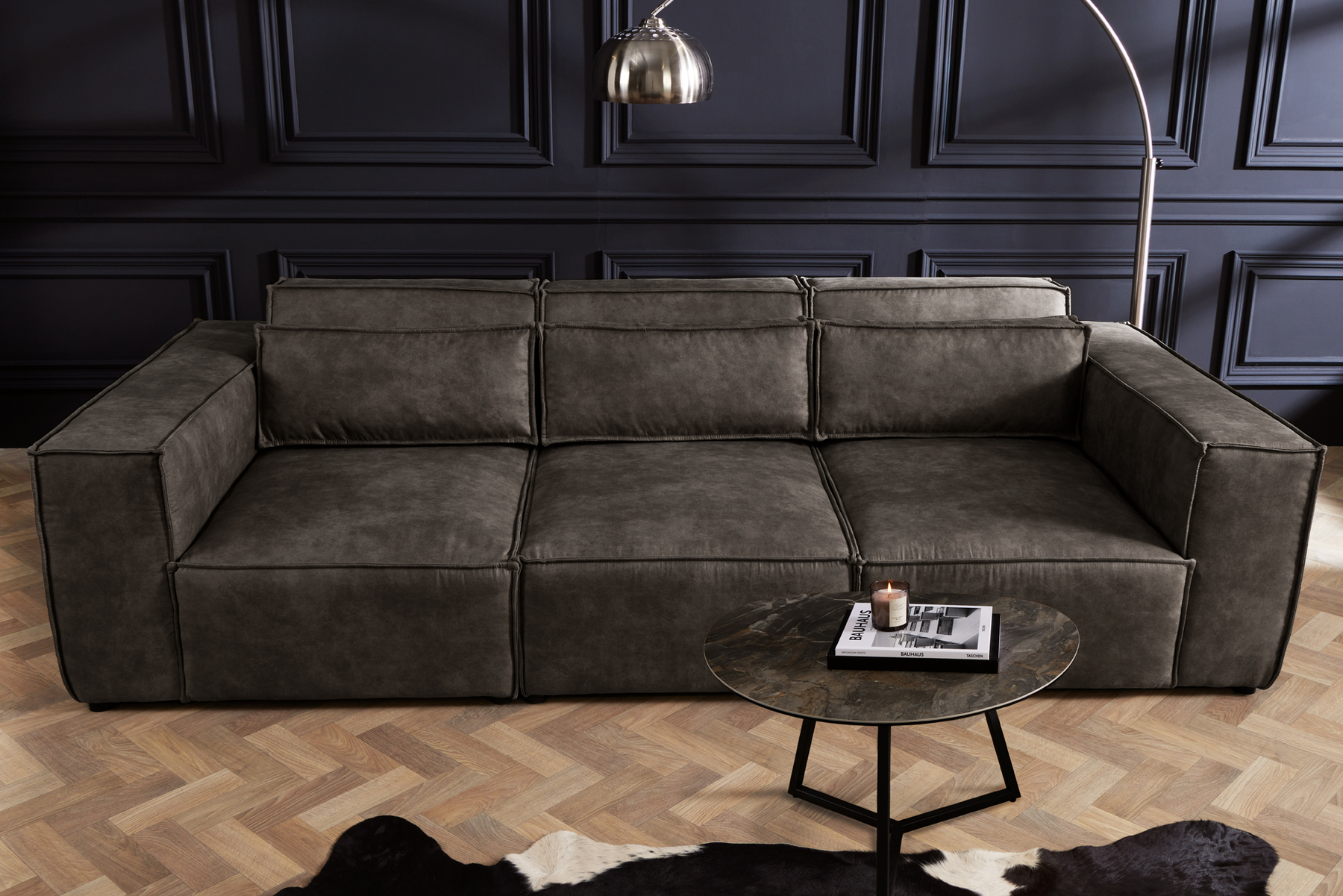 Design 3-Sitzer Sofa BOSSA NOVA 260cm antik dunkelgrau Microfaser Couch Wohnzimmer
