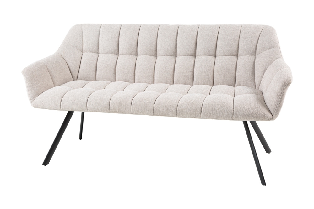 Esszimmer Sitzbank PAPILLON 165cm champagner beige mit Lehnen schwarzes Metallgestell