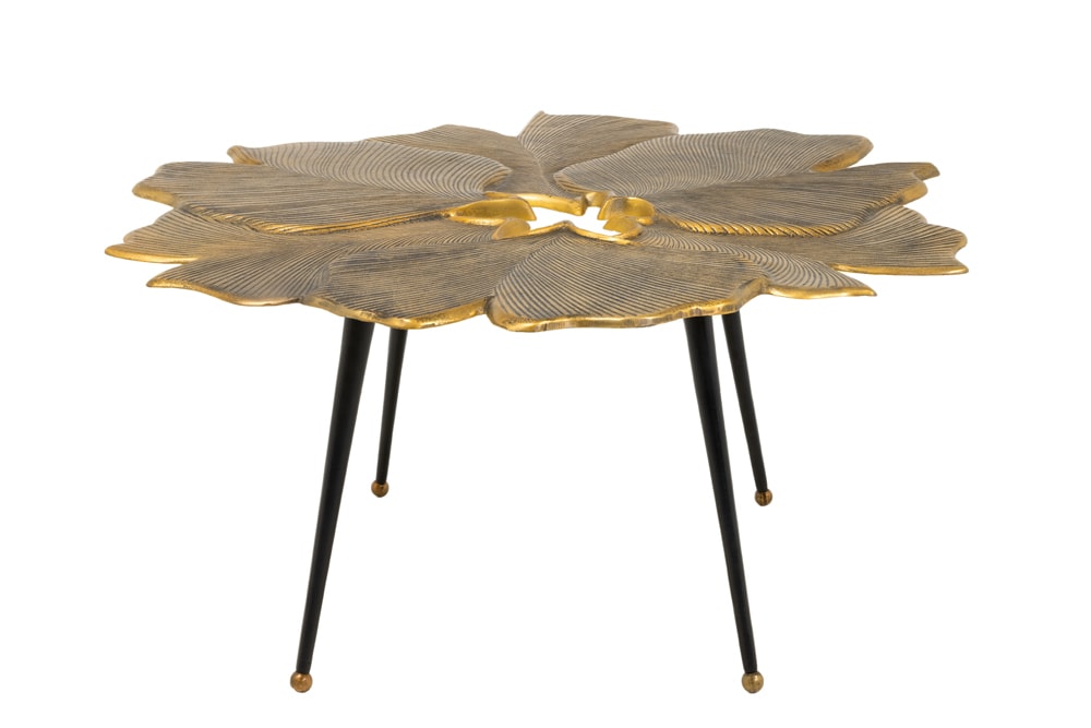 Dekorativer Couchtisch GINKGO 95cm gold schwarz handmade Metall