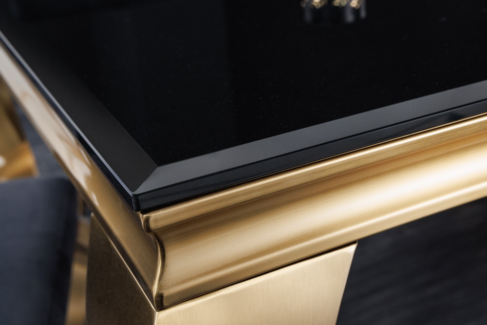 Eleganter Design Esstisch MODERN BAROCK 200cm schwarz gold Edelstahl Opalglas Tischplatte