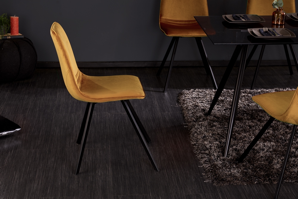 Retro Stuhl AMSTERDAM CHAIR senfgelb Samt Designklassiker