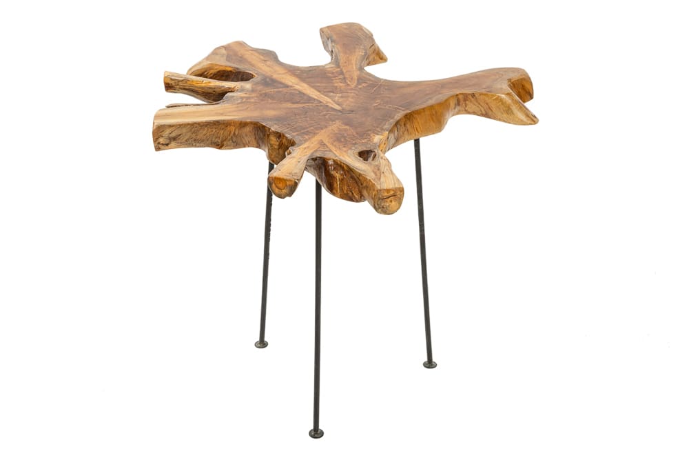 Einzigartiger Beistelltisch WILD 40cm Teakholz Baumscheibe Couchtisch