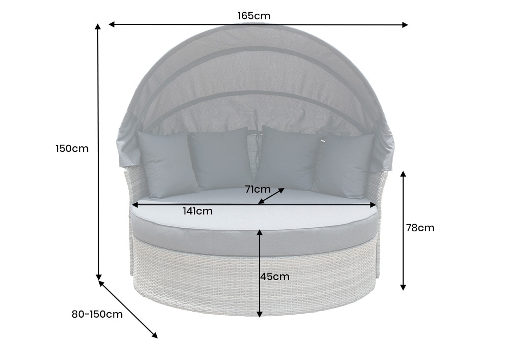 Outdoor Sonneninsel PLAYA LIVING 165cm hellgrau Polyrattan Aluminium inklusive Kissen wetterfest