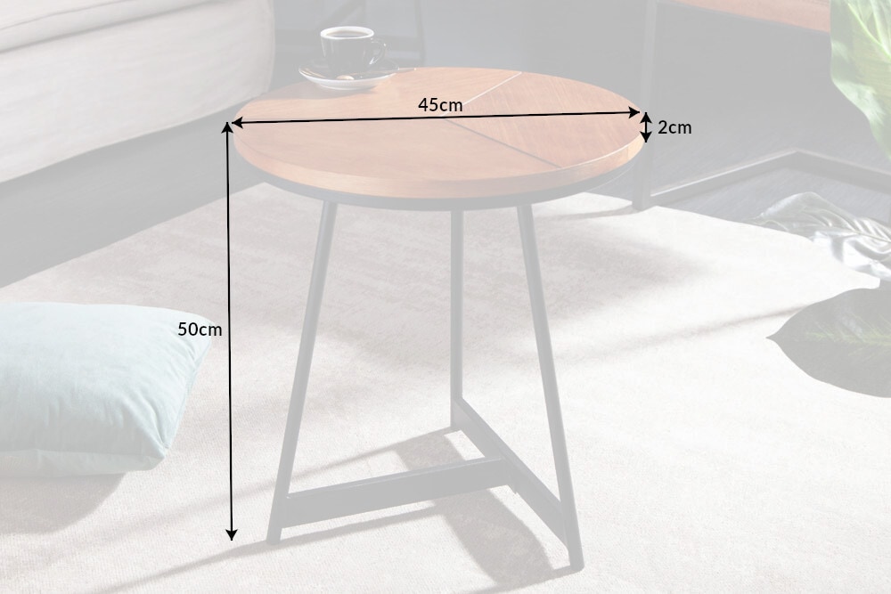 Runder Beistelltisch OAK ELEGANCE 45cm Eiche-Design schwarzes Metallgestell