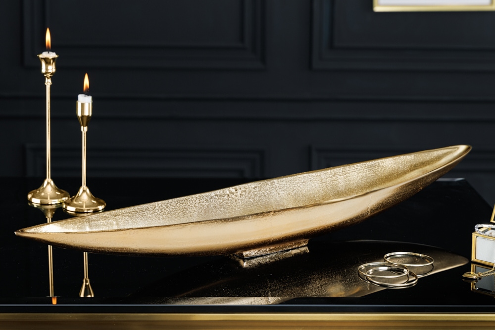 Handgearbeitete Deko Schale GOLD LEAF 80cm antik gold Aluminium Handgearbeitete Deko Schale GOLD LEAF 80cm antik gold Aluminium