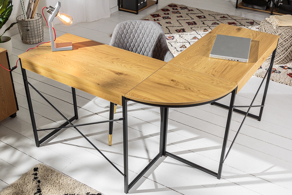 Industrial Eckschreibtisch STUDIO 130cm Eichenoptik mit Schubladen
