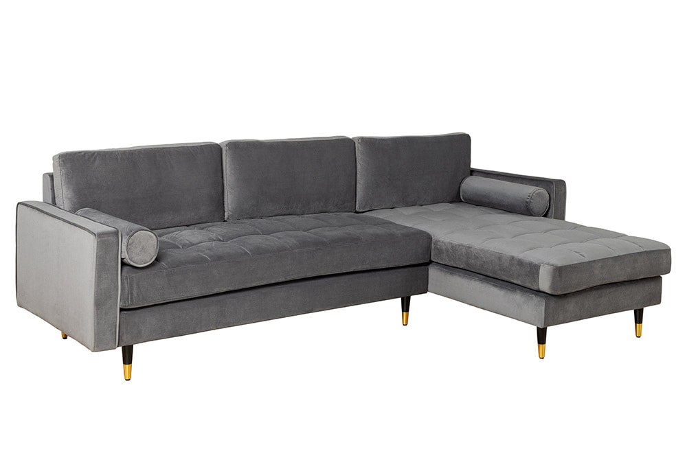 Elegantes Ecksofa COZY VELVET 260cm grau Samt Federkern 3-Sitzer