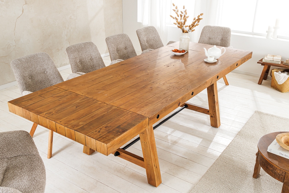 Massiver Esstisch FINCA 165-240cm vintage braun verlängerbar Pinienholz Bohlenoptik