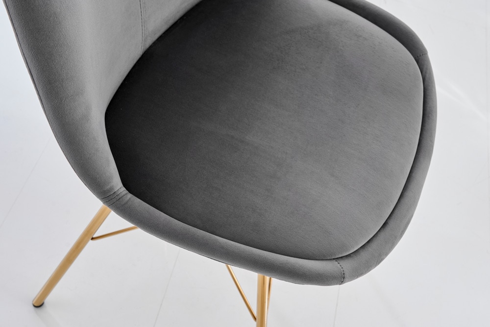 Design Stuhl SCANDINAVIA MEISTERSTÜCK dunkelgrau Samt goldene Beine