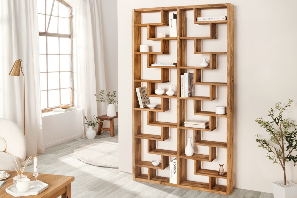 Massivholz Bücherregal JAVA 200cm natur Teakholz Standregal Raumtrenner recycelt