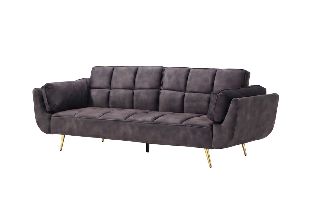 Retro Schlafsofa BOUTIQUE 215cm dunkelgrau Samt 3-Sitzer mit goldenen Füßen