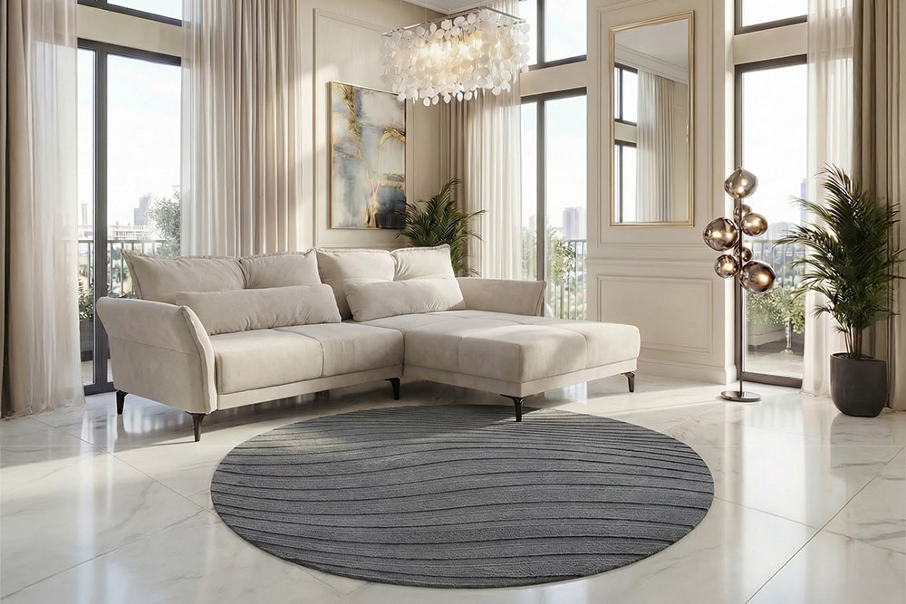 Runder Teppich WAVE 230cm anthrazit 3D strukturierter Kurzflor Indoor Hoch-Tief-Effekt