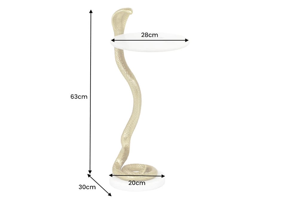 Runder Beistelltisch WILDLIFE COBRA 65cm gold weiß Marmor Schlangen-Skulptur handmade