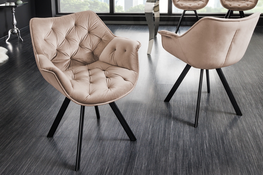 Drehbarer Stuhl THE DUTCH COMFORT greige Samt mit Armlehnen Modern Design