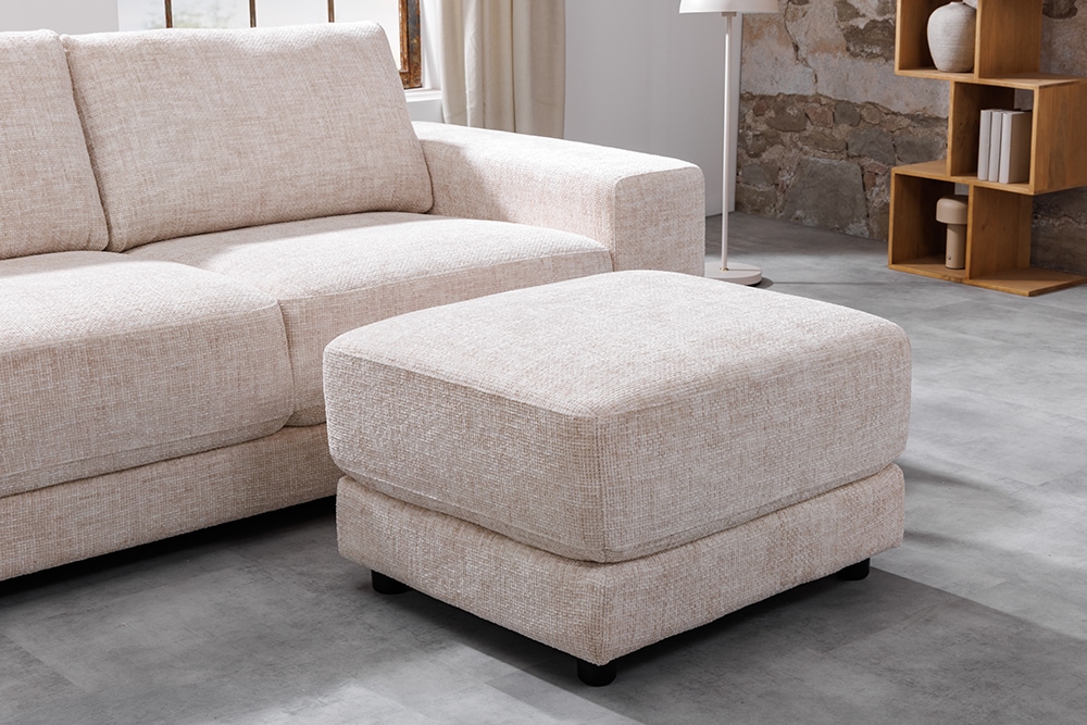 Moderner Hocker LOFT 75cm champagner beige Chenille Nosagfederung Taschenfederkern
