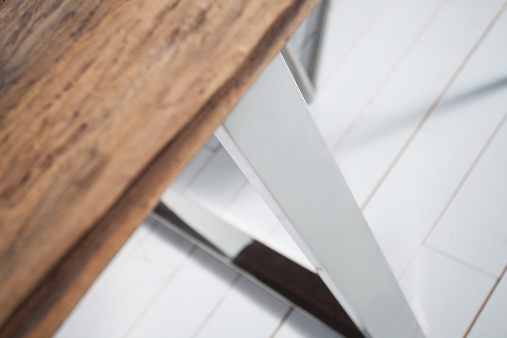 Massiver Esstisch BARRACUDA 240cm antik Teak Holz mit Stahl Kufenfüßen inkl. Glasplatte